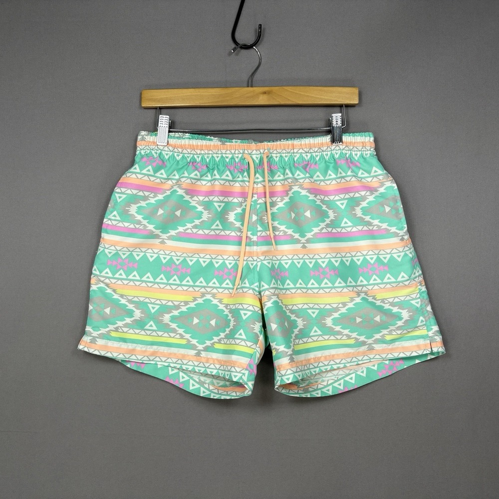 Vintage Chubbies Swim Trunks Mens L Made in USA Aztec Geometric Turquoise Pink